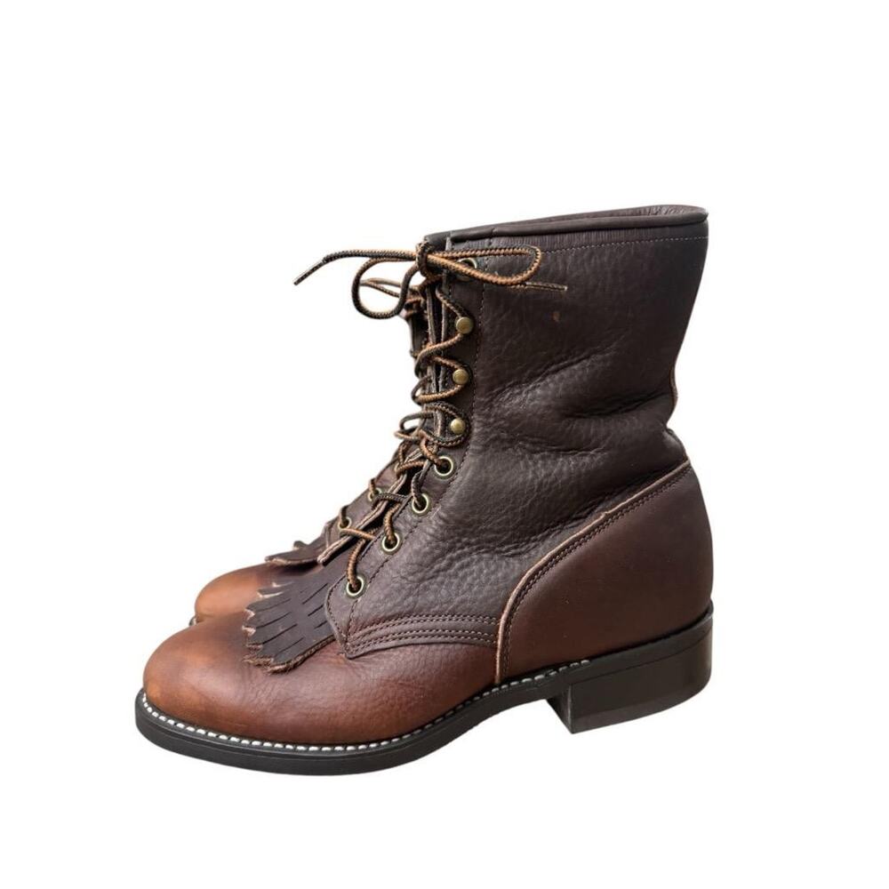 Vintage Laredo Kiltie Lacer Western Moto Boot Brown Leather Women size 8 - Picture 2 of 6